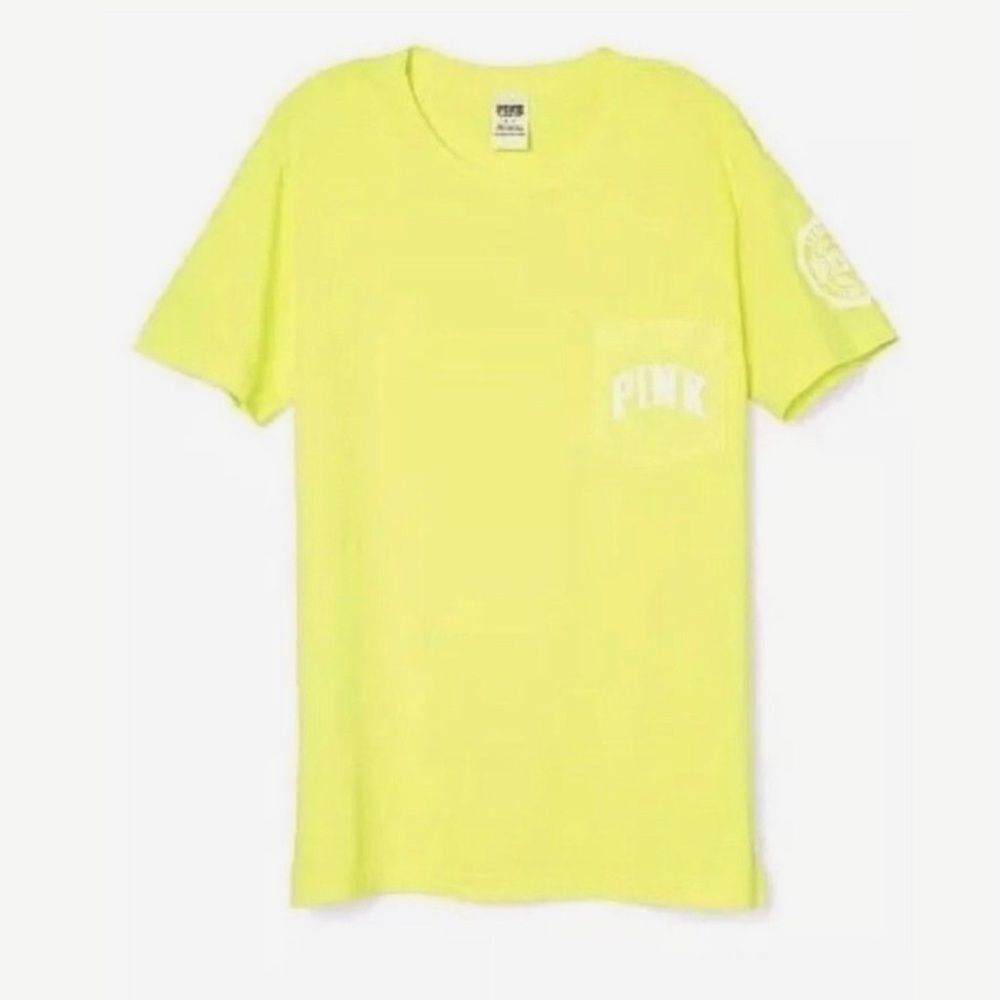 Pink Victoria's Secret Women's Short Sleeve Crew Neck Graphics Campus Tee Shirt